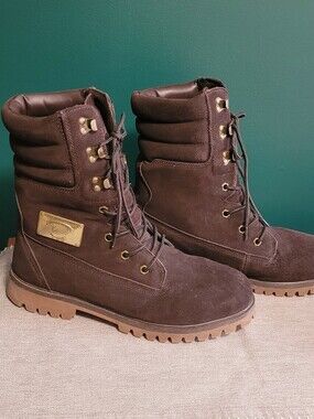 Karl Kani Brown Suede Lace-Up Combat Boots